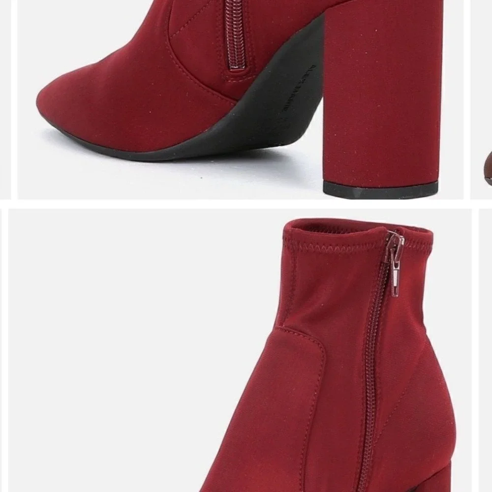 Alex Marie Womens Burgundy‎ Stretch Fabric Pointed Toe Block Heel Ankle Boots 9M